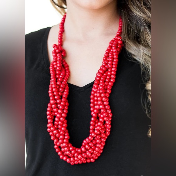 Red WOOD necklace and earrings -paparazzi 119b - Picture 1 of 4